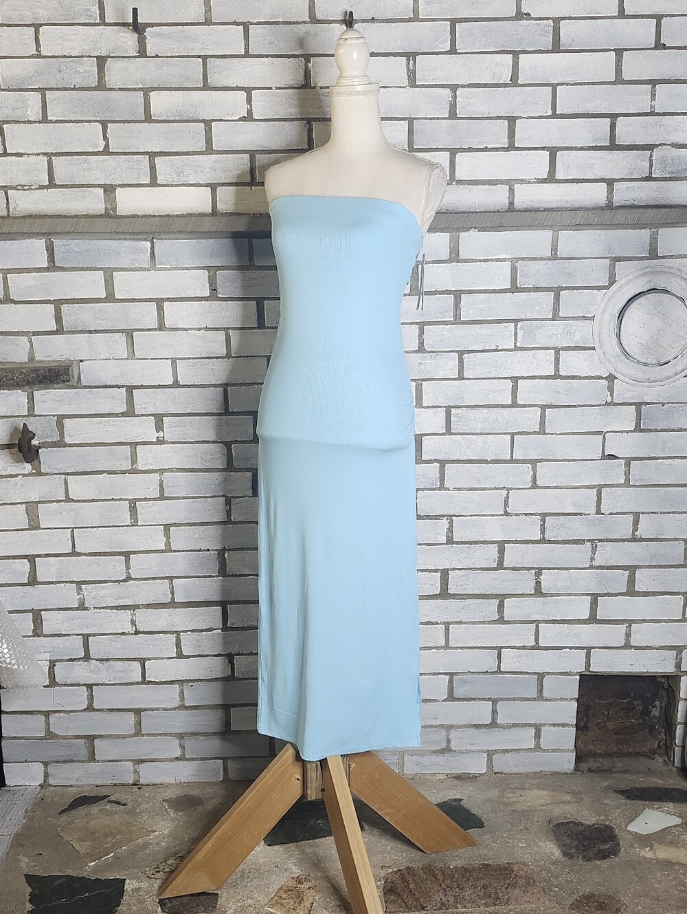 • NWT No Boundaries Tube Ribbed Maxi Dress XXL Blue Droplet Side Slit Ruched